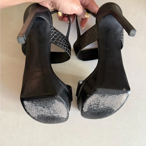 Black Croc-Embossed Leather Women's Sandals - Picture 9 of 12